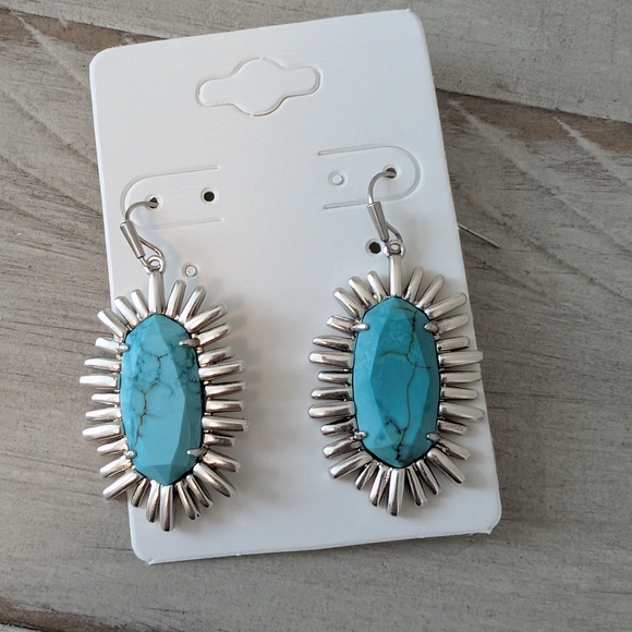 Kendra Scott Mariah Earrings Vintage Silver And Turquoise Yellow Rose Collection - Picture 1 of 1
